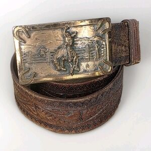 Bronc Riding Belt & Buckle Horse Cowboy Ranch Rodeo Justin Fort Worth Horseshoes